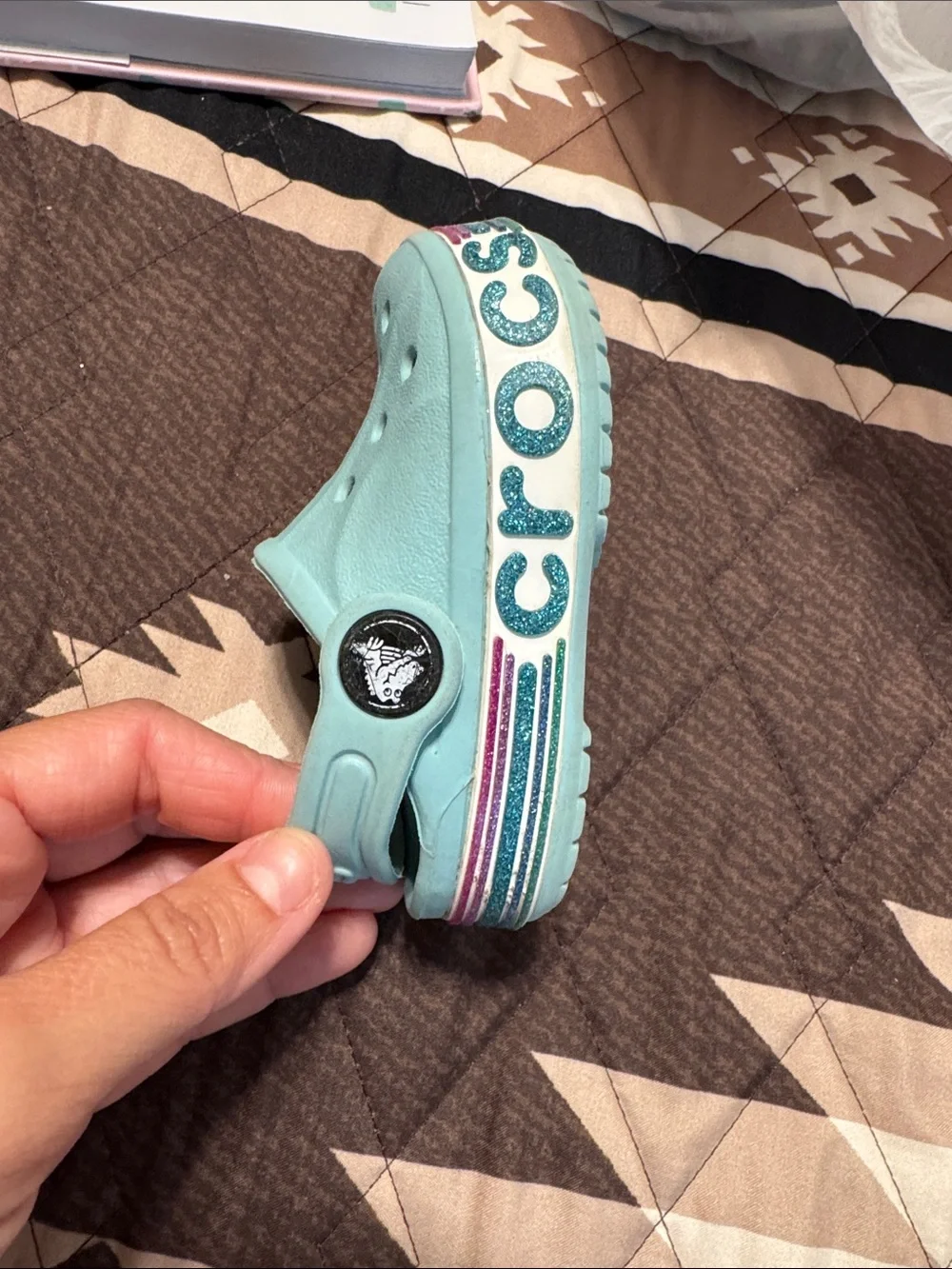 CROCS Kids Clogs in Light Aqua with Pink Accent
